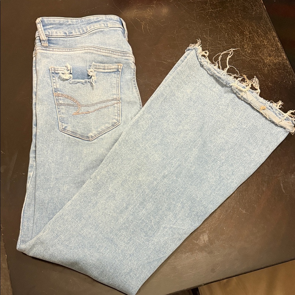 American eagle light wash ripped flared jeans